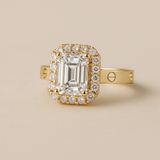 14K Gold Emerald-Cut CZ Halo Ring