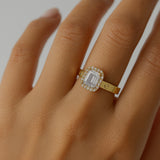 14K Gold Emerald-Cut CZ Halo Ring