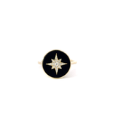 14k Gold Onyx and Diamond Starburst Ring